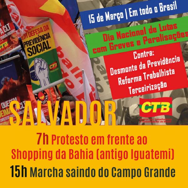 Manifestação contra Reforma da Previdência: 15/03, 15h, Campo Grande