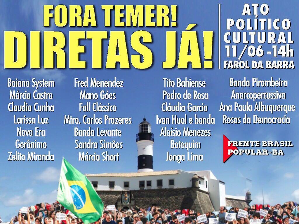 Vamos todos participar: Fora Temer, Eleições Diretas Já!