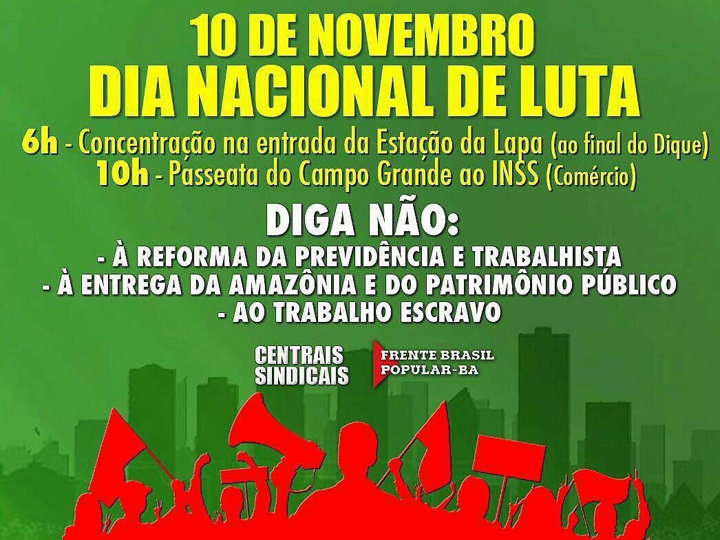 10/11: Dia Nacional de Mobilização em Defesa dos Direitos. Participe!