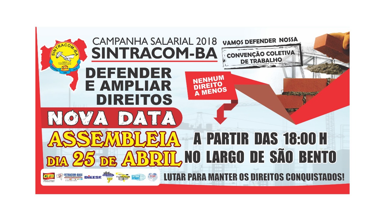 Campanha Salarial: Assembleia dia 25/04, 18h, Largo São Bento. Participe!