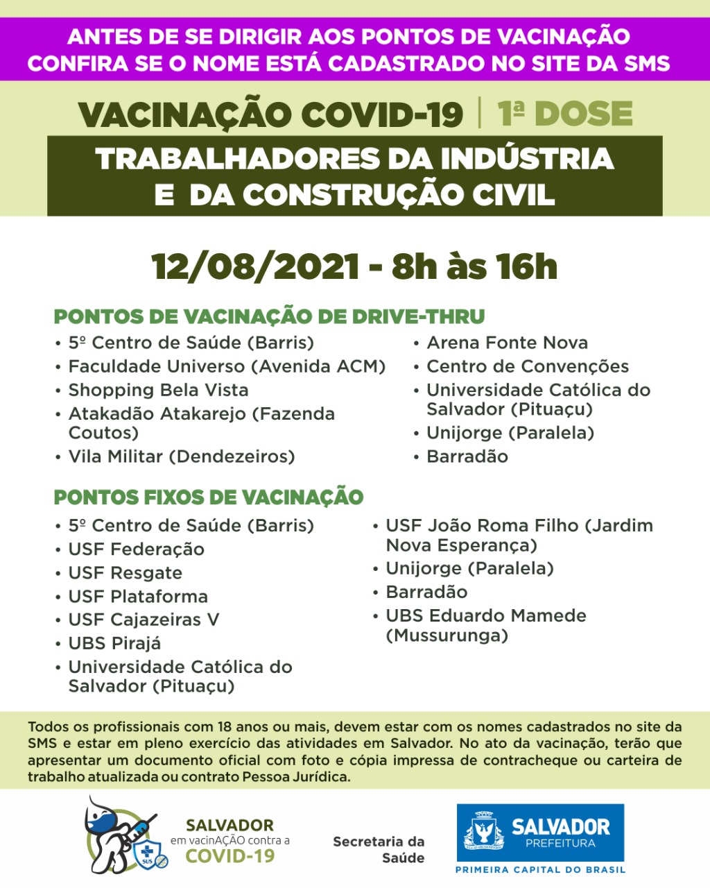 Hoje tem vacinação dos trabalhadores da construção