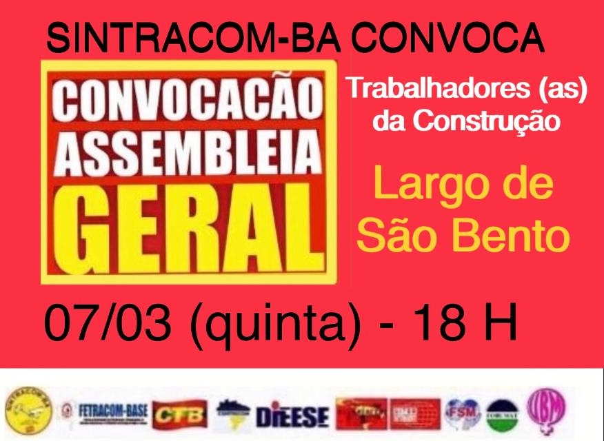 Convocação para assembleia geral em 07/03
