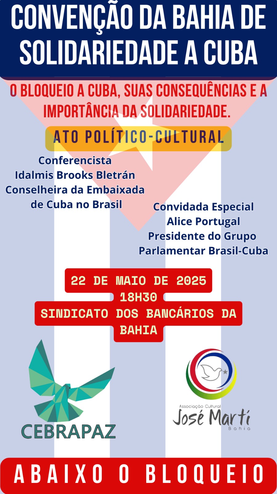 Convenção da Bahia de Solidariedade a Cuba acontece nesta quinta-feira, 22/05, em Salvador