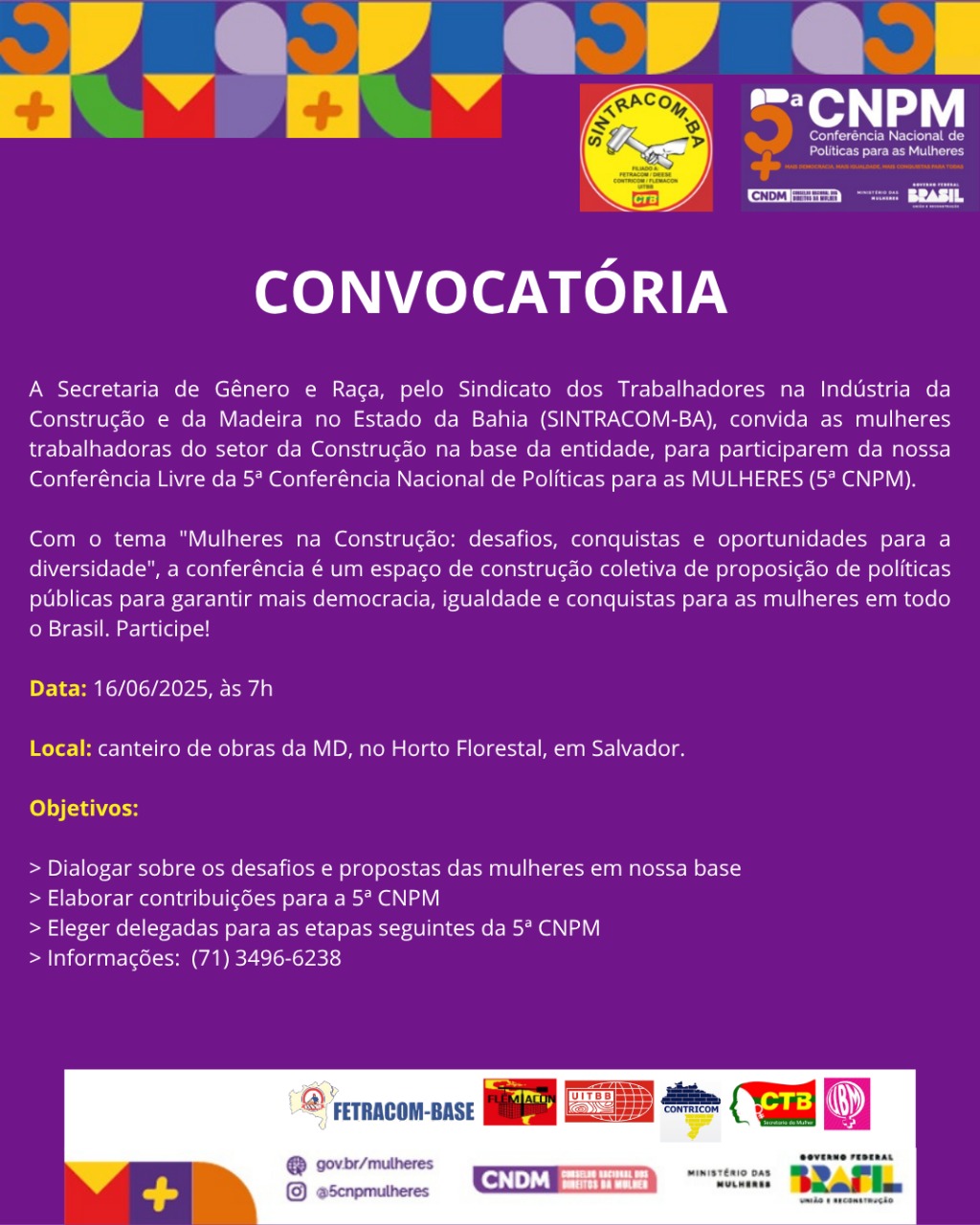 Participe da Conferência Livre da Construção para a 5ª Conferência Nacional de Políticas para as Mulheres