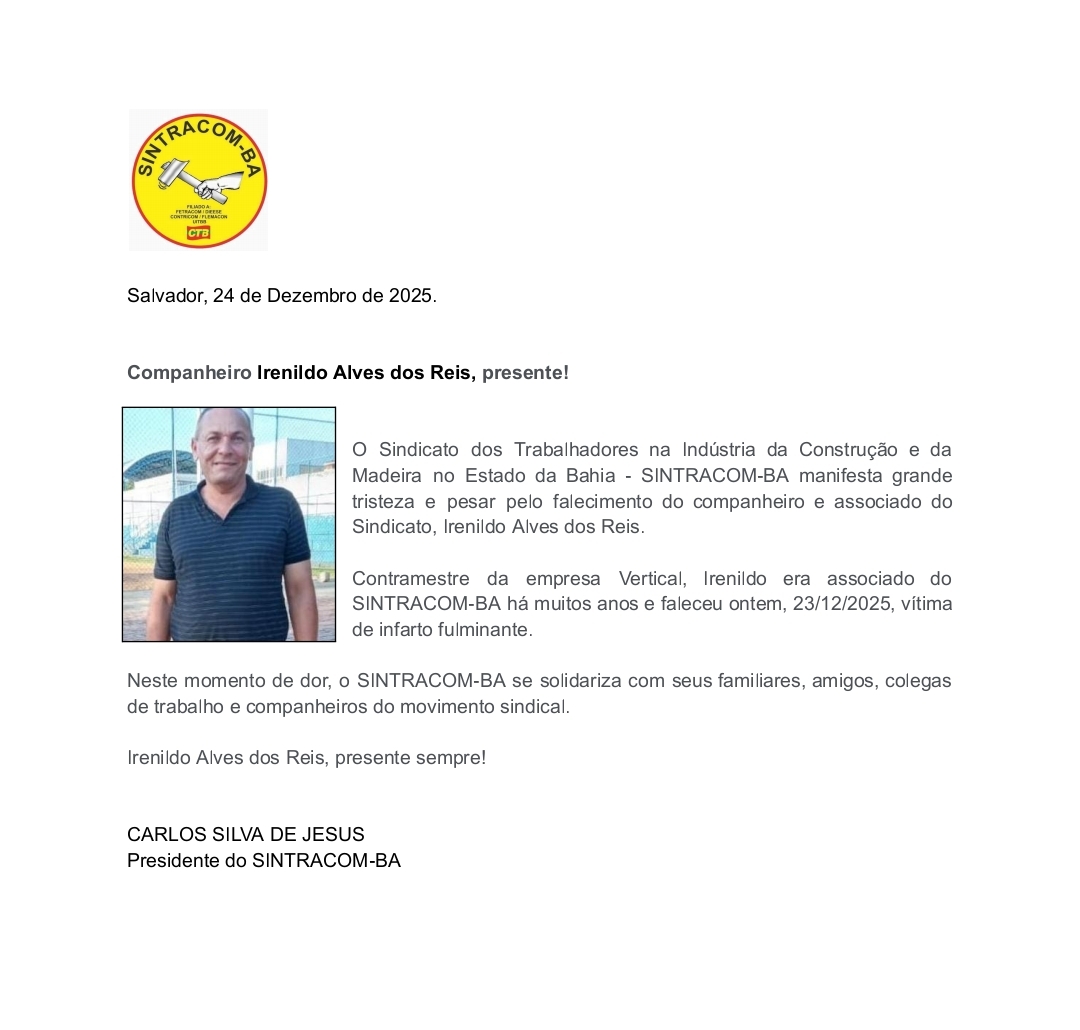 Nota de Pesar: Irenildo Alves dos Reis